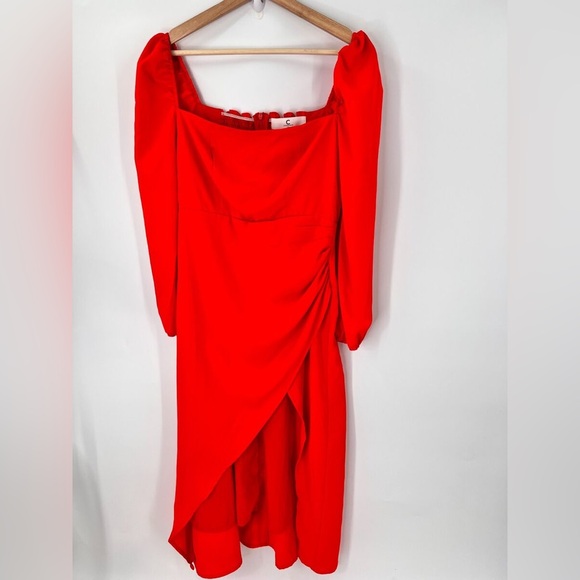 Commense Square Neck Long Sleeve Fitted Bodice Wrap Dress - Picture 2 of 10